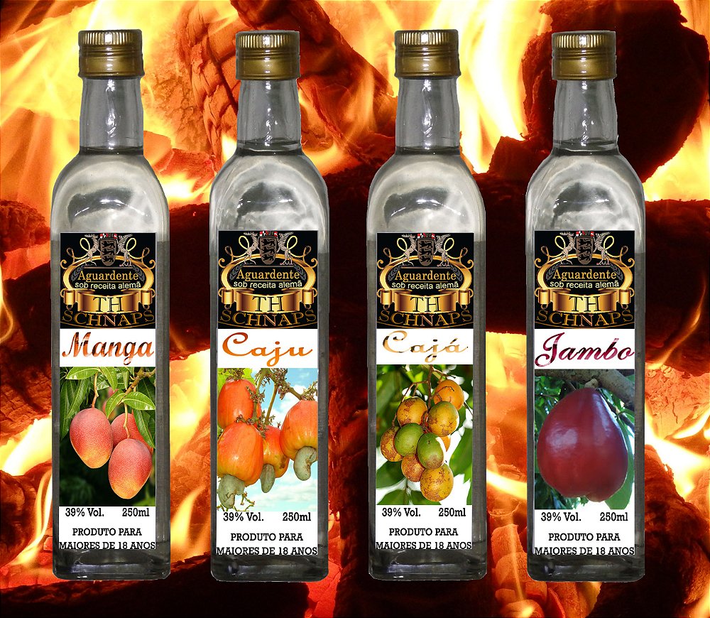 Aguardentes de fruta 4 garrafas de 250ml.